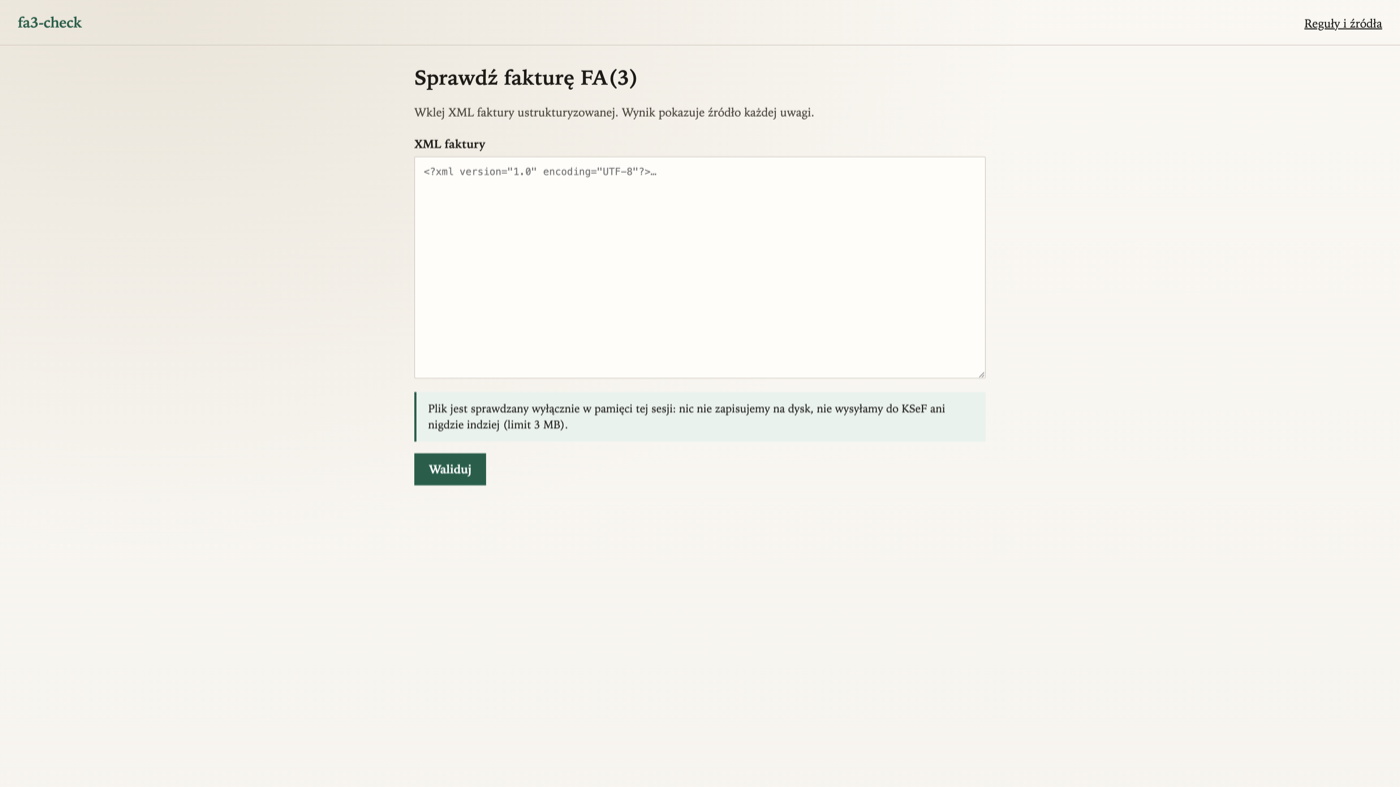 fa3-check home: paste XML and validate